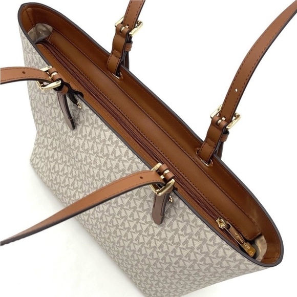 Michael Kors Medium Double Packet Tote Bag Vanilla/Brown - Picture 8 of 12